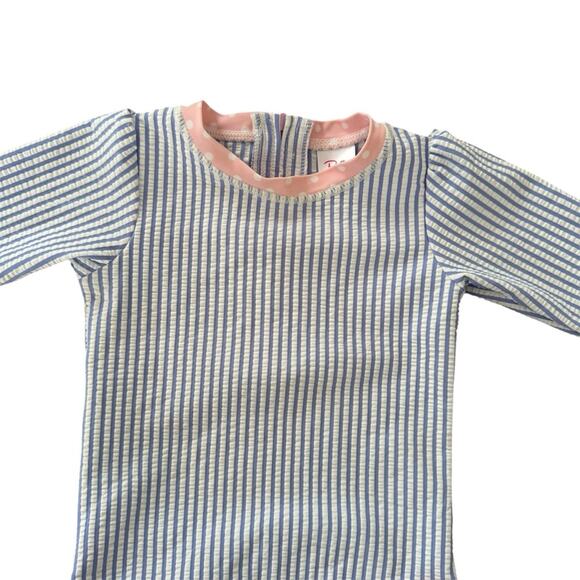 Ruffle Butts Seersucker Long Sleeve Rash
Guard Periwinkle Blue Pink Size 12-18M - Picture 3 of 7